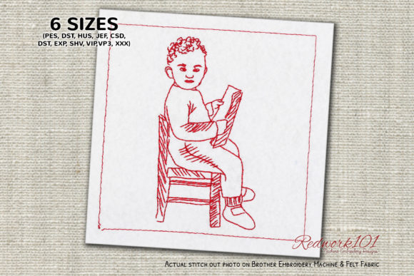 Boy Reading a Book: A Redwork Review for Boutique Apparel